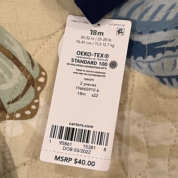 Carter’s 2 Piece 18 Months Boys Bathing Suit NEW WITH TAGS - Picture 3 of 3